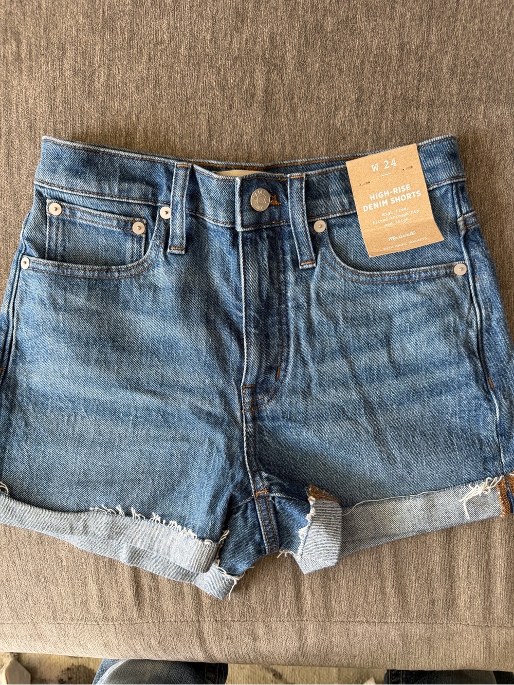 Madewell Blue High-Waist Rolled Hem Denim Shorts